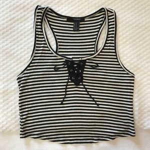 Forever 21 Striped Lace Up Crop Top